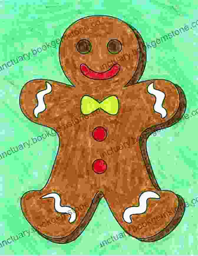 A Drawing Of A Gingerbread Man With Brown Frosting, White Icing, And Candy Sprinkles. How To Draw Christmas Stuff: The Ultimate Guide To Drawing 10 Cute Christmas Characters And Things Step By Step (Book 1)
